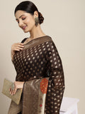 Saree mall Brown & Golden Cotton Silk Woven Design Banarasi Saree