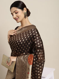 Saree mall Brown & Golden Cotton Silk Woven Design Banarasi Saree