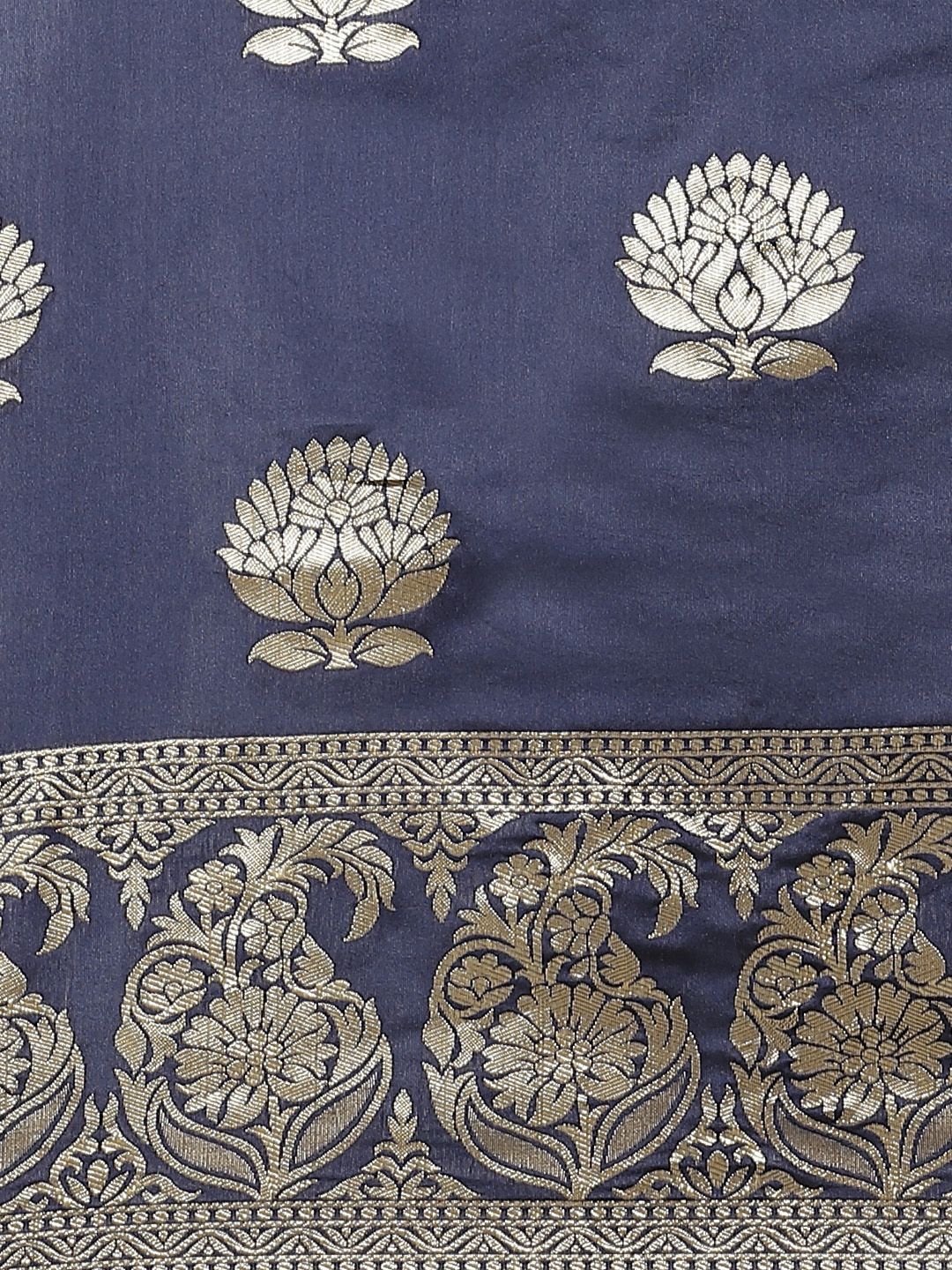 Saree mall Navy Blue & Golden Woven Design Banarasi Saree