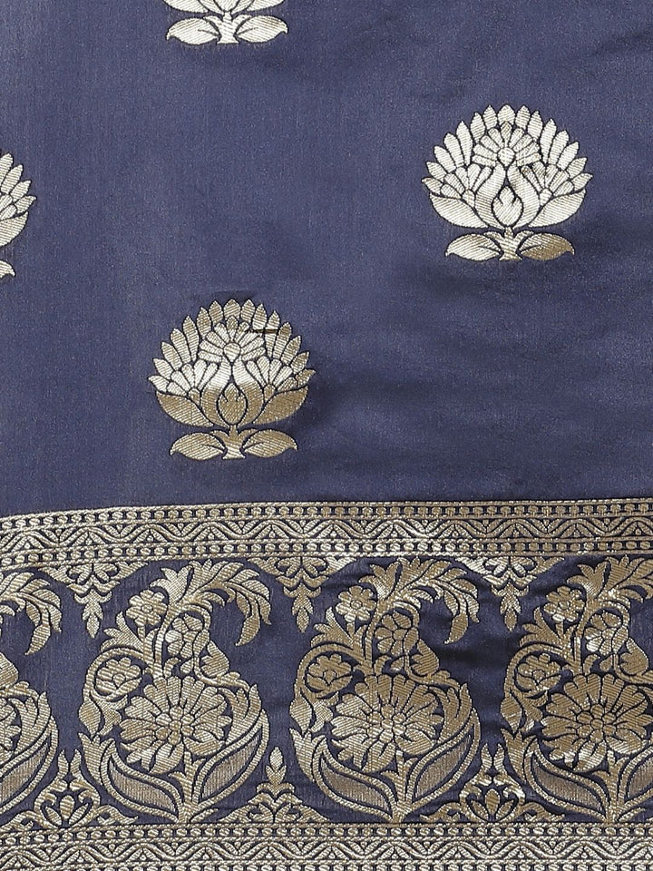 Saree mall Navy Blue & Golden Woven Design Banarasi Saree