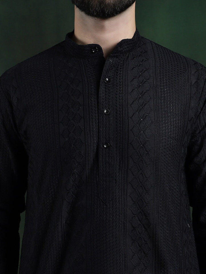 SOJANYA Ethnic Motifs Embroidered Mandarin Collar Thread Work Cotton Straight Kurta