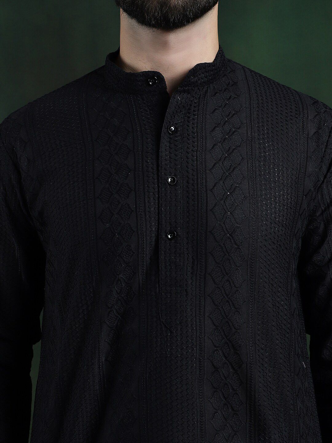 SOJANYA Ethnic Motifs Embroidered Mandarin Collar Thread Work Cotton Straight Kurta