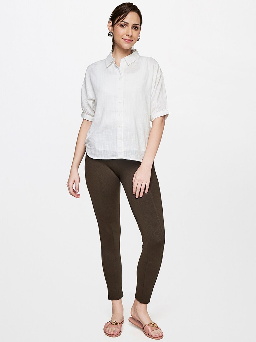 AND Women Olive Green Tapered Fit Trousers