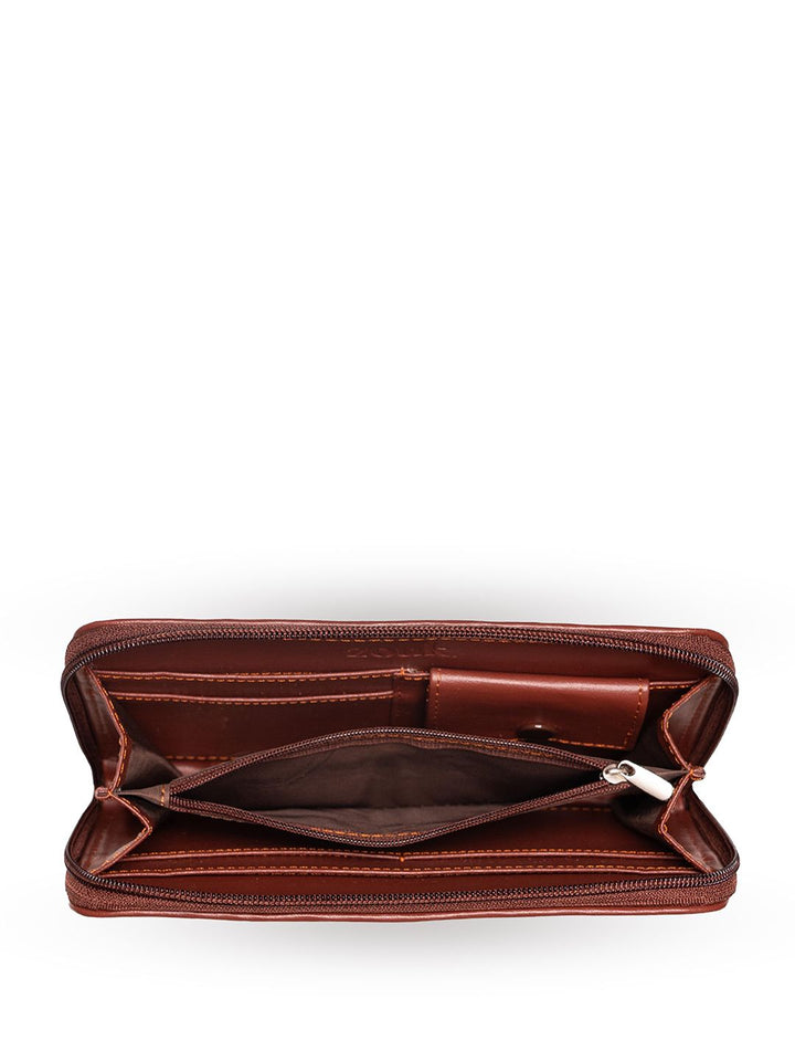 ZOUK Women Brown & Beige Printed Vegan Leather Zip Around Sustainable Wallet
