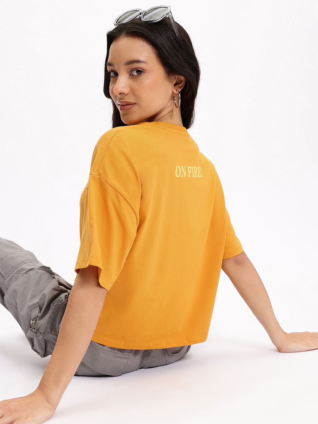 DressBerry Illuminating Yellow Drop-Shoulder Crop T-shirt