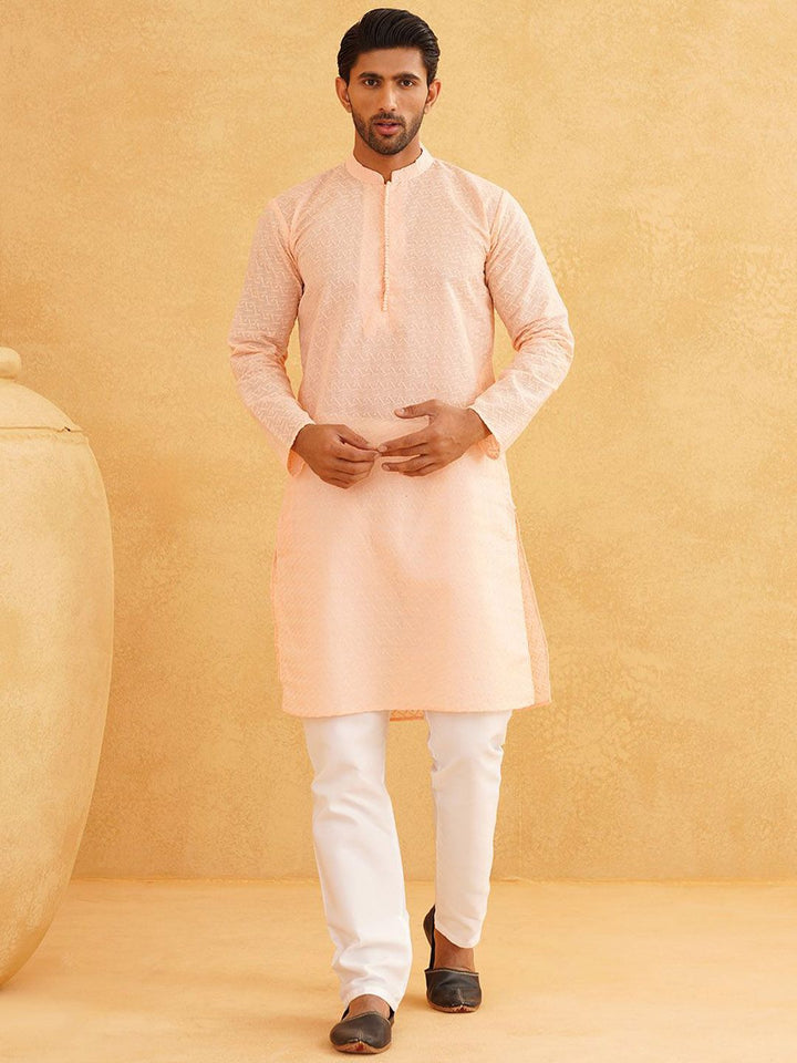 SOJANYA Geometric Embroidered Regular Pure Cotton Straight Kurta With Churidar