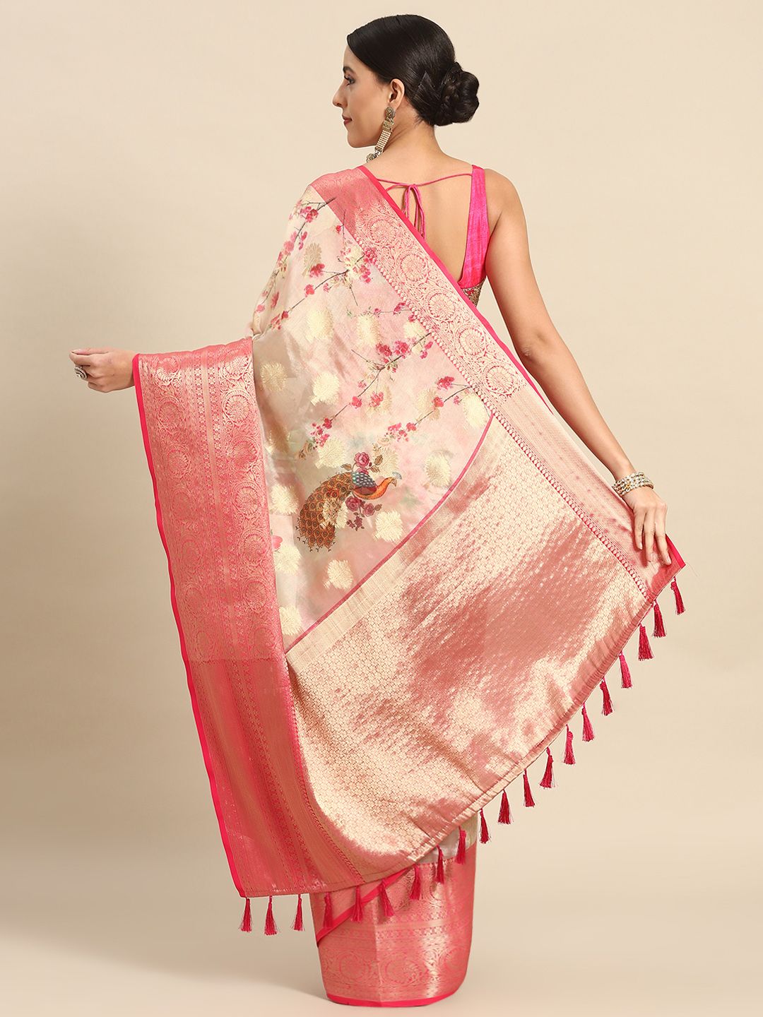 Silk Land Woven Kalamkari Art Silk Chanderi Digital Print Saree
