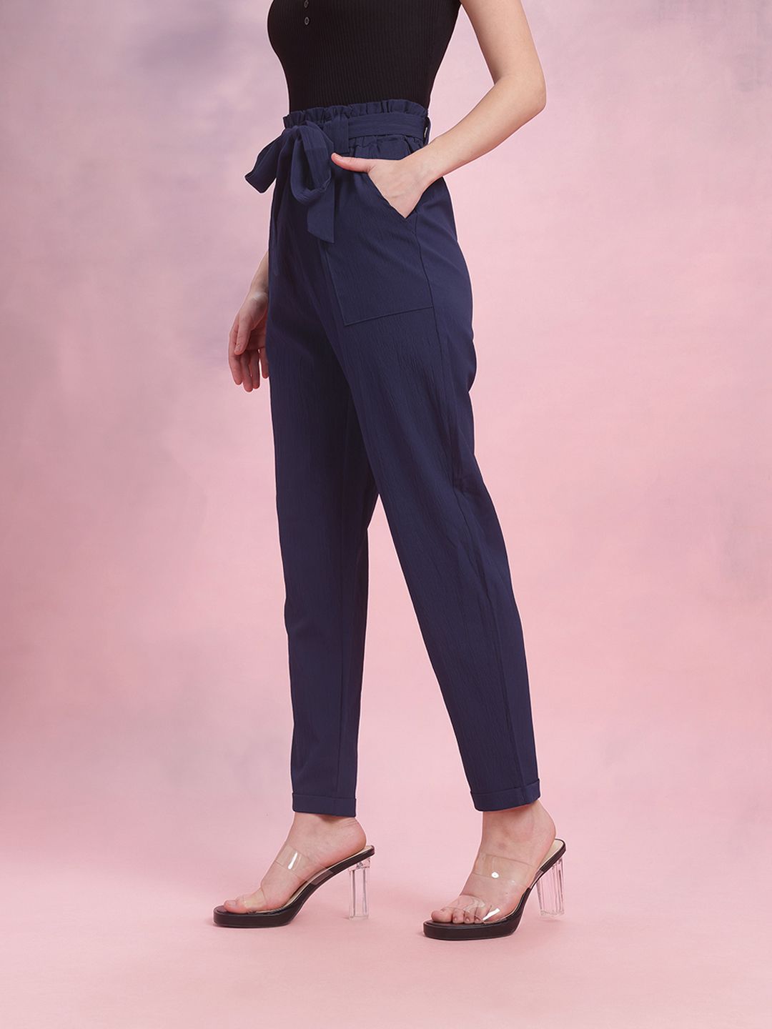 DressBerry Women Crinkled Belted Trousers