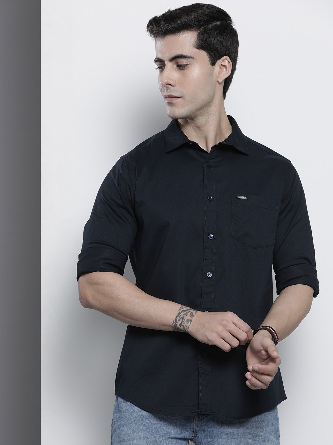 The Indian Garage Co Men Navy Blue Comfort Casual Shirt