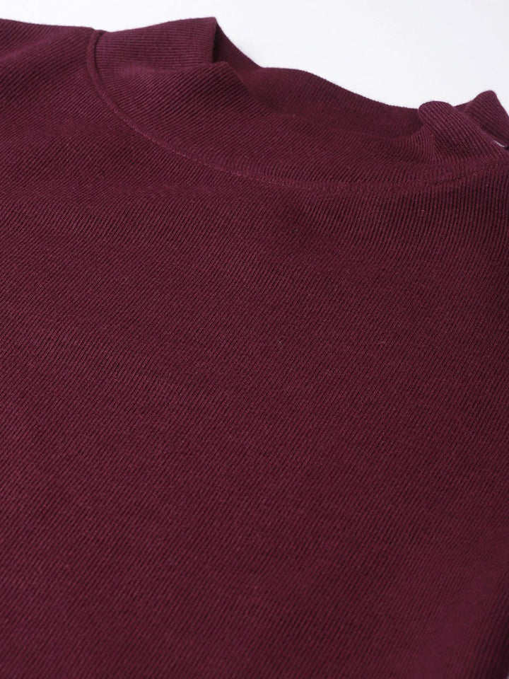 SASSAFRAS Burgundy High Neck Ribbed Top