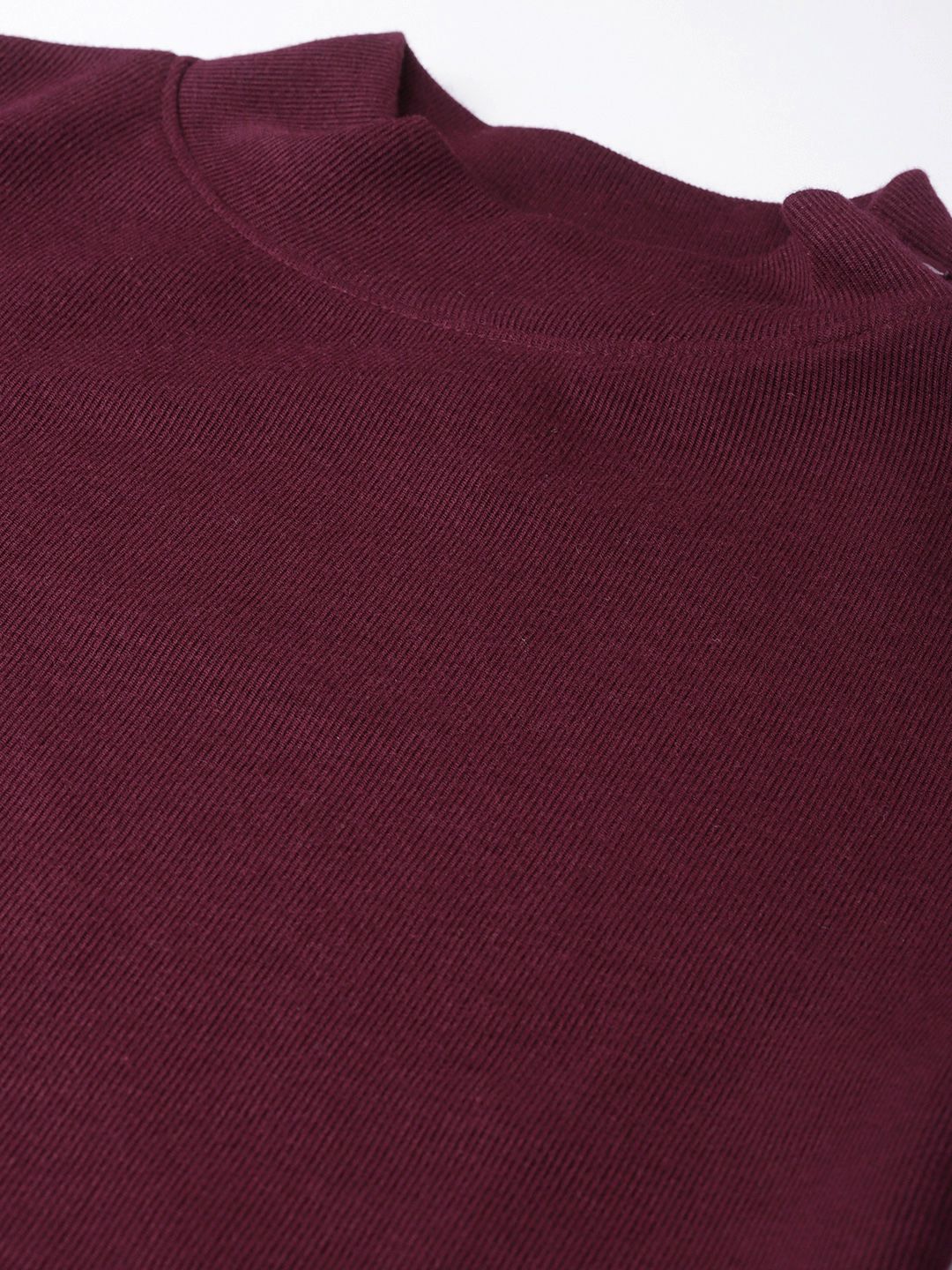 SASSAFRAS Burgundy High Neck Ribbed Top