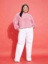 SASSAFRAS Curve Plus Size Embellished High Neck Long Sleeve Fleece Pullover Sweatshirt
