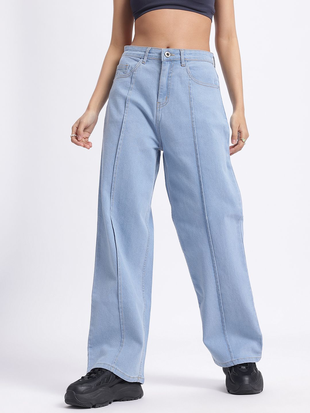 DressBerry Women Street Edge Panelled Baggy Fit Jeans