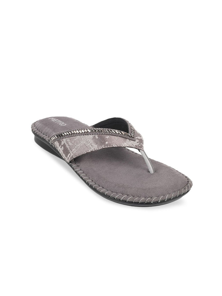 Metro Women Grey Embellished Ethnic Sandal