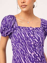 DressBerry Minimalist Magic Abstract Print Puff Sleeves Mini A-line Dress