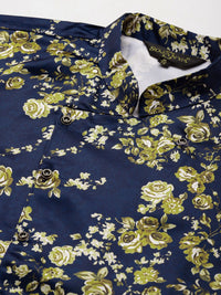 SOJANYA Men Cream-Coloured & Navy Blue Solid Kurta with Churidar & Jacket