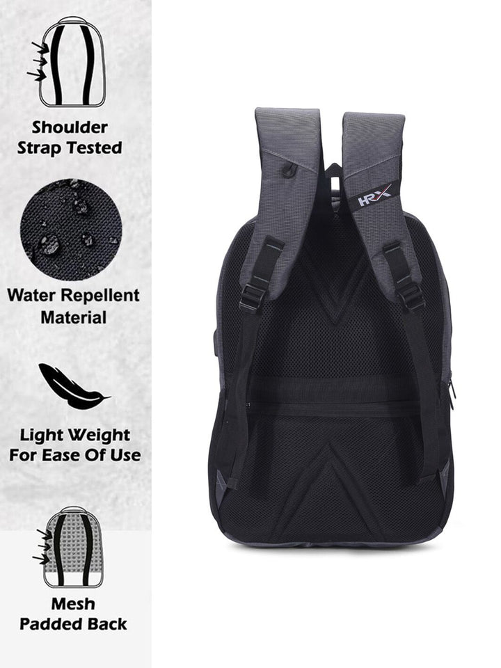 HRX by Hrithik Roshan Unisex Grey Backpack with Rain Cover & Reflective Strip