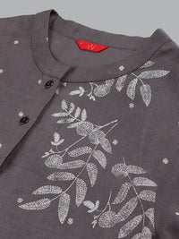 W Women Grey Floral Printed Handloom Kurta