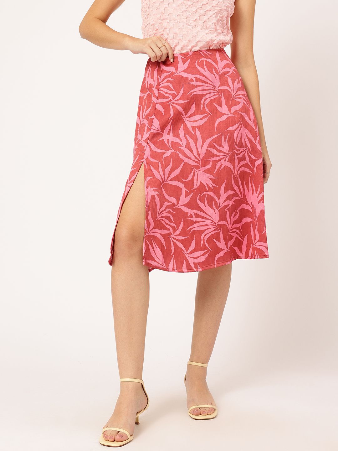 DressBerry Kawaii Floral Print Side Slit A-Line Skirt