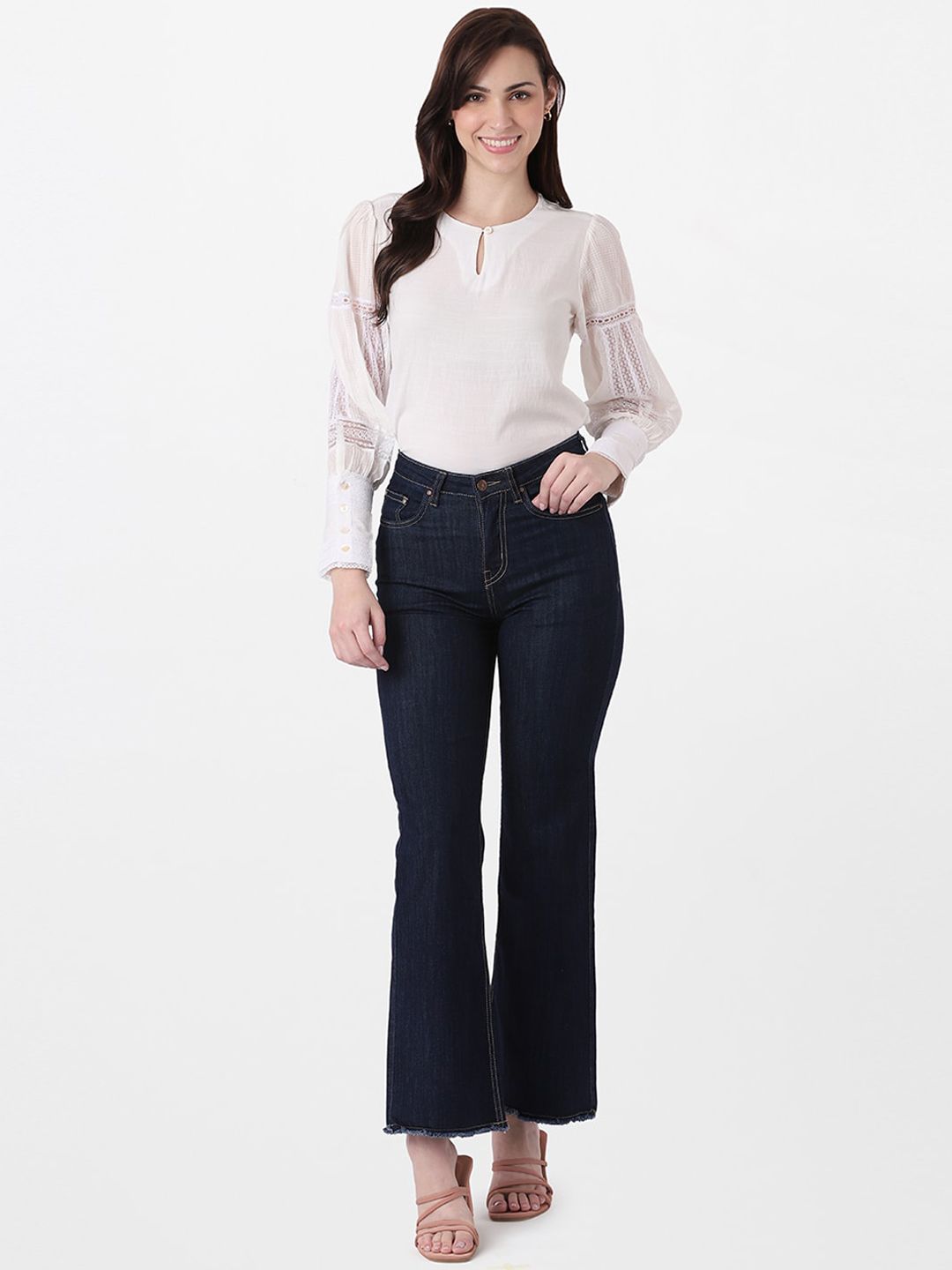 AND Women Blue Flared Trousers