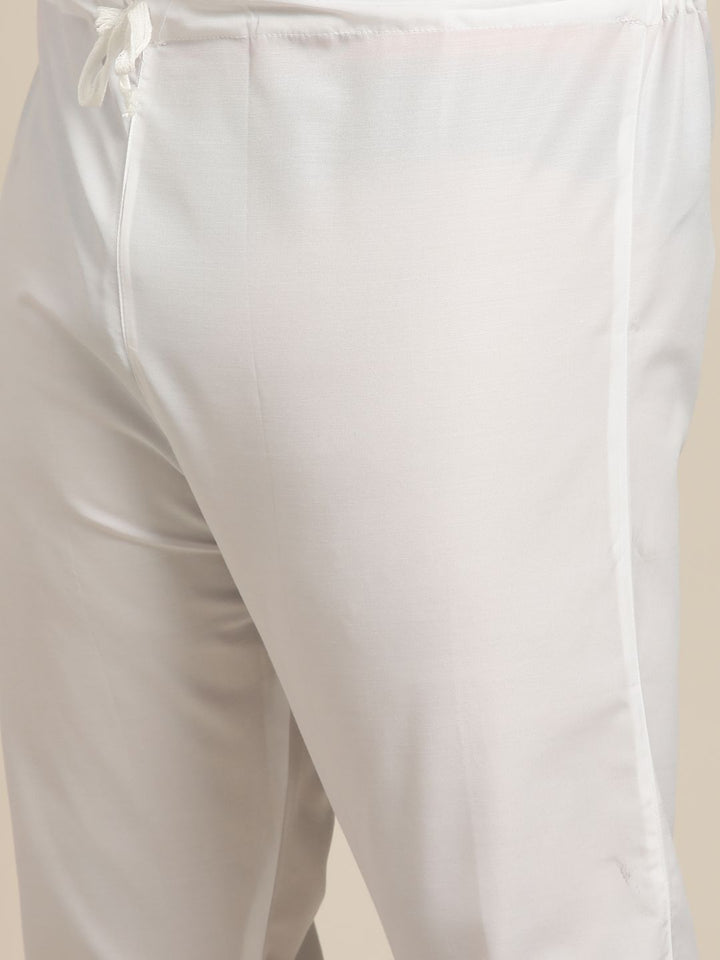SOJANYA PLUS Men Yellow & White Chikankari Embroidered Kurta with Churidar & Nehru Jacket
