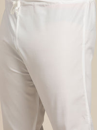 SOJANYA PLUS Men Yellow & White Chikankari Embroidered Kurta with Churidar & Nehru Jacket