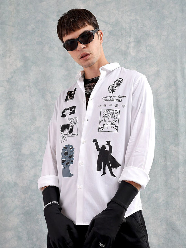 The Indian Garage Co Men Anime Printed Cotton Oversized Boxy Streetwear Shirt