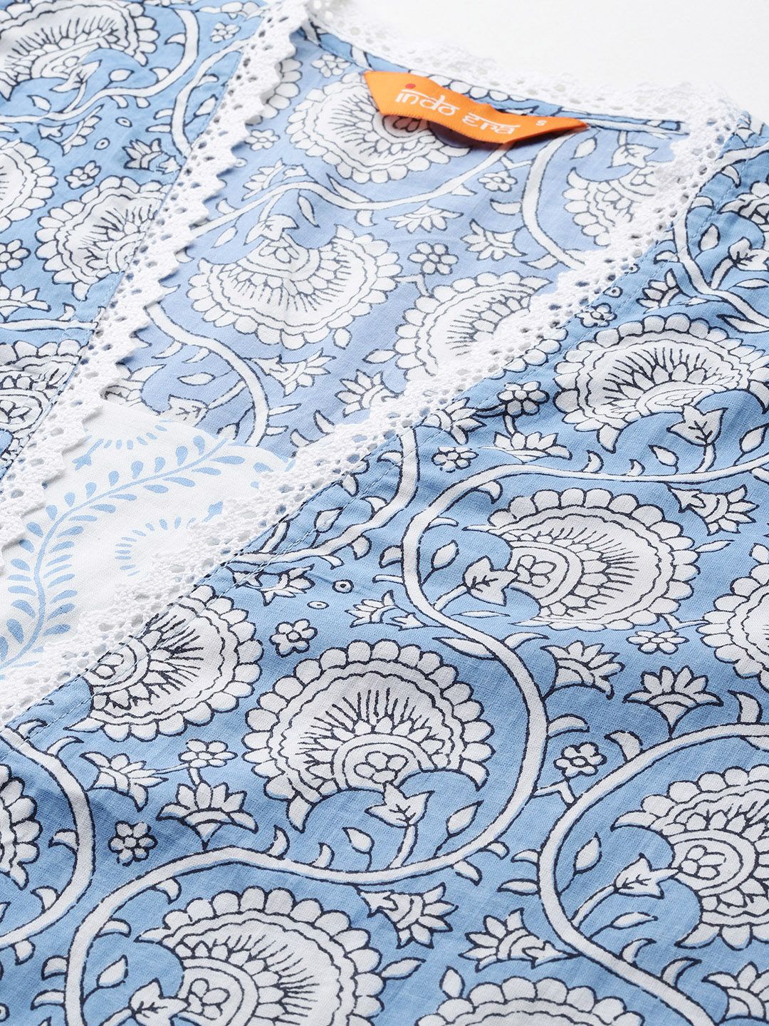 Indo Era Floral Printed Pure Cotton Kurta with Trousers & With Dupatta