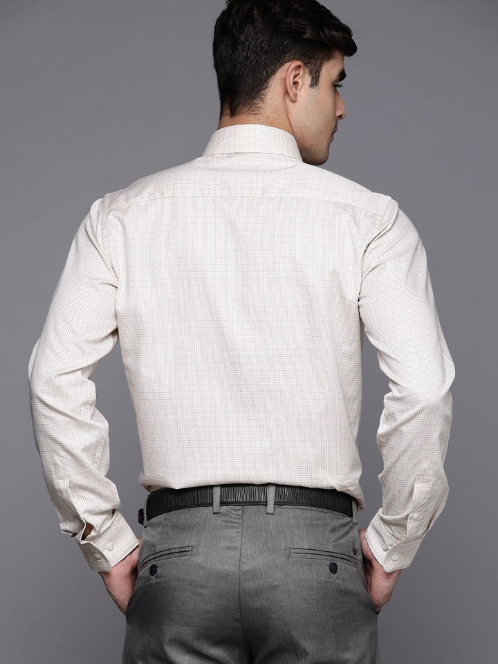 Raymond Men Cream-Coloured Pure Cotton Slim Fit Checked Formal Shirt