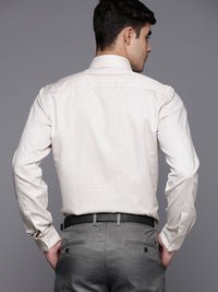 Raymond Men Cream-Coloured Pure Cotton Slim Fit Checked Formal Shirt
