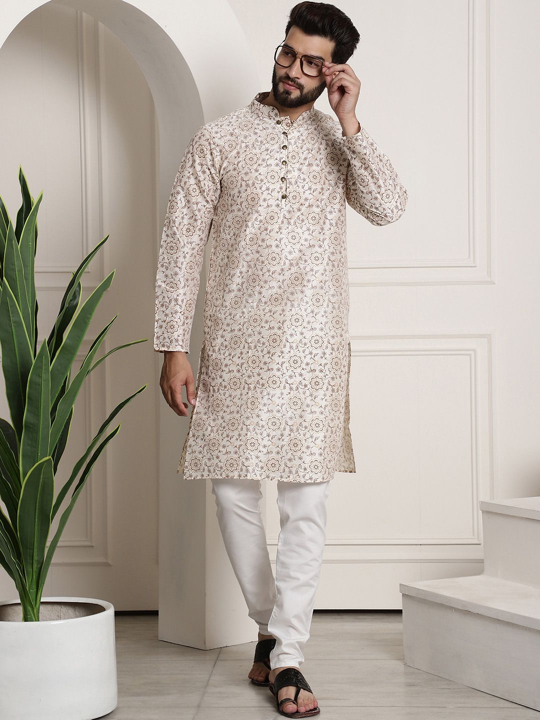 SOJANYA Kurta Lurus Kolar Mandarin Bercetak Bunga