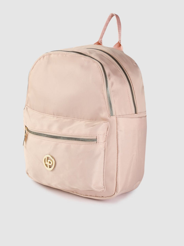 Lino Perros Women Peach-Coloured Solid Laptop Backpack