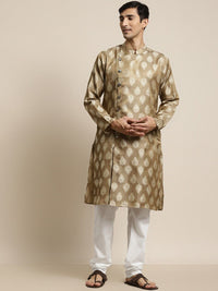 SOJANYA Ethnic Motifs Woven Design Angrakha Jacquard Silk Kurta With Churidar