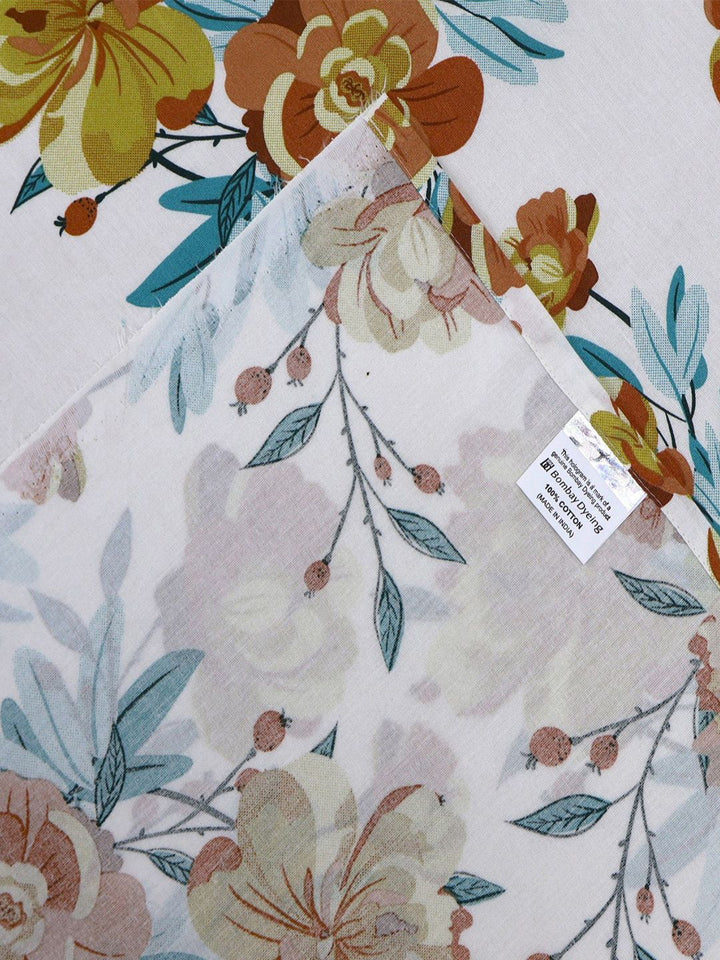 BOMBAY DYEING Allure Brown Floral Cotton 144 TC Fitted Bedsheet Set-1.52 m X1.98mX 30cm