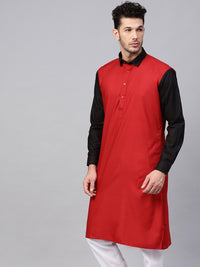 SOJANYA Men Maroon & Black Solid Straight Kurta