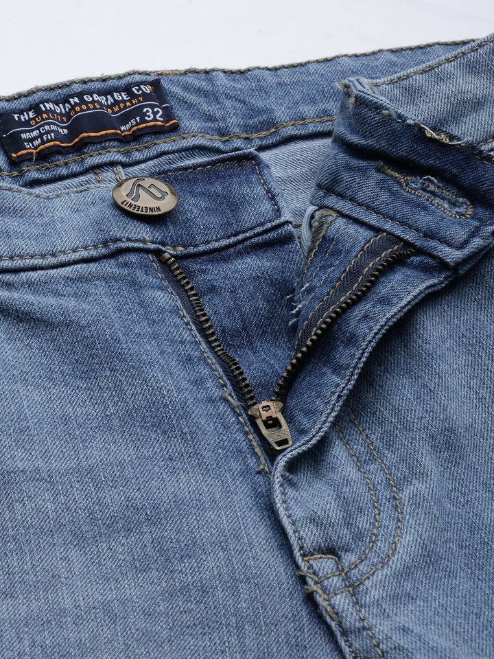 The Indian Garage Co Men Blue Slim Fit Heavy Fade Stretchable Jeans