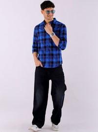 The Indian Garage Co Men Blue Slim Fit Checked Casual Shirt