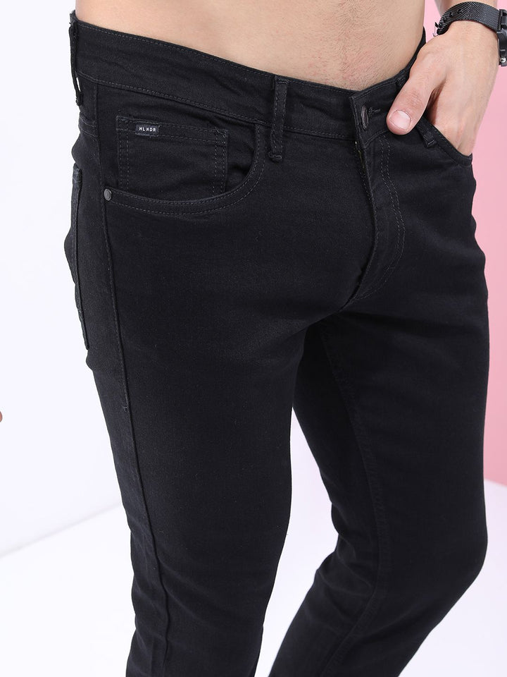 Highlander Men Black Black Slim Fit seluar jeans