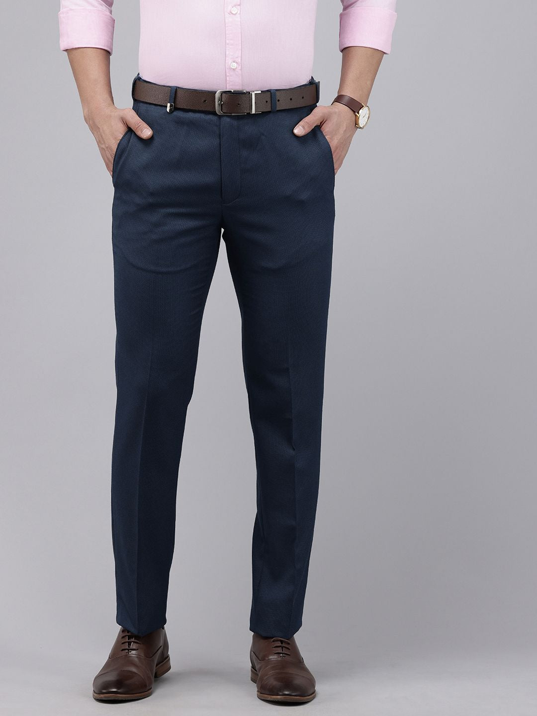 Park Avenue Men Slim Fit Textured Formal Trousers