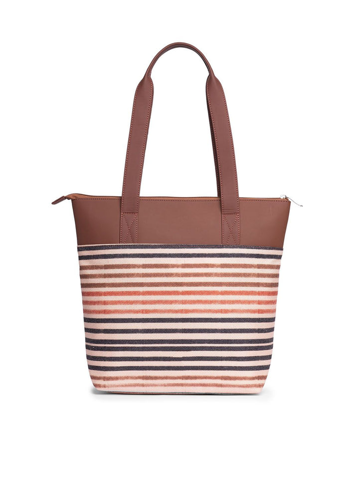 ZOUK Striped Shopper Jute Tote Bag