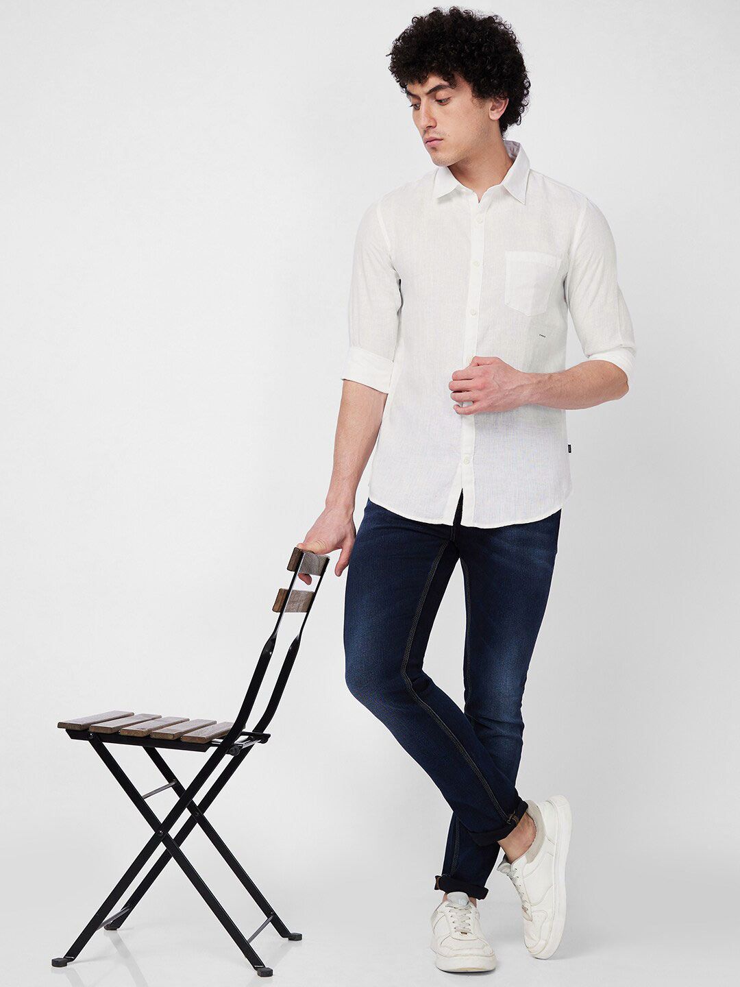SPYKAR Spread Collar Linen Casual Shirt