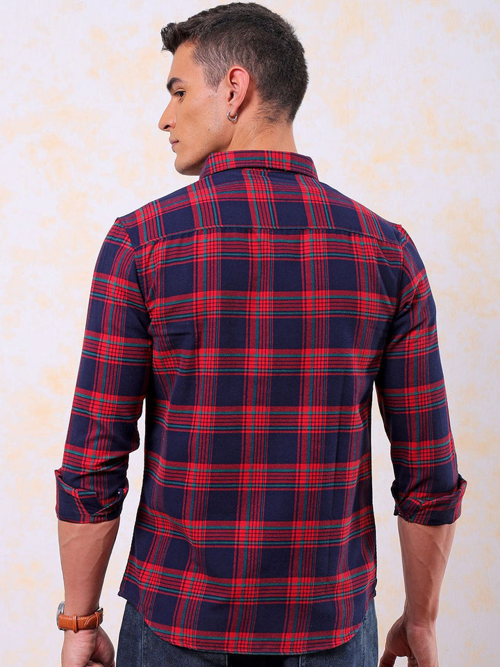 The Indian Garage Co Men Slim Fit Tartan Checks Pure Cotton Casual Shirt