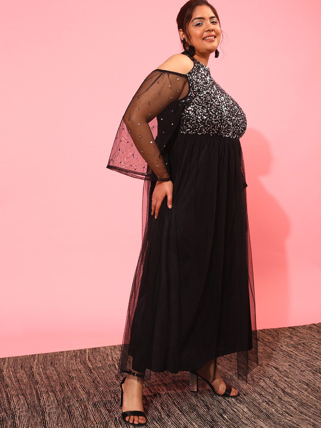 CURVY STREET Embellished Net Maxi Dress