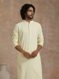 House of Chikankari Men Cream Rayon Sulam Kurta