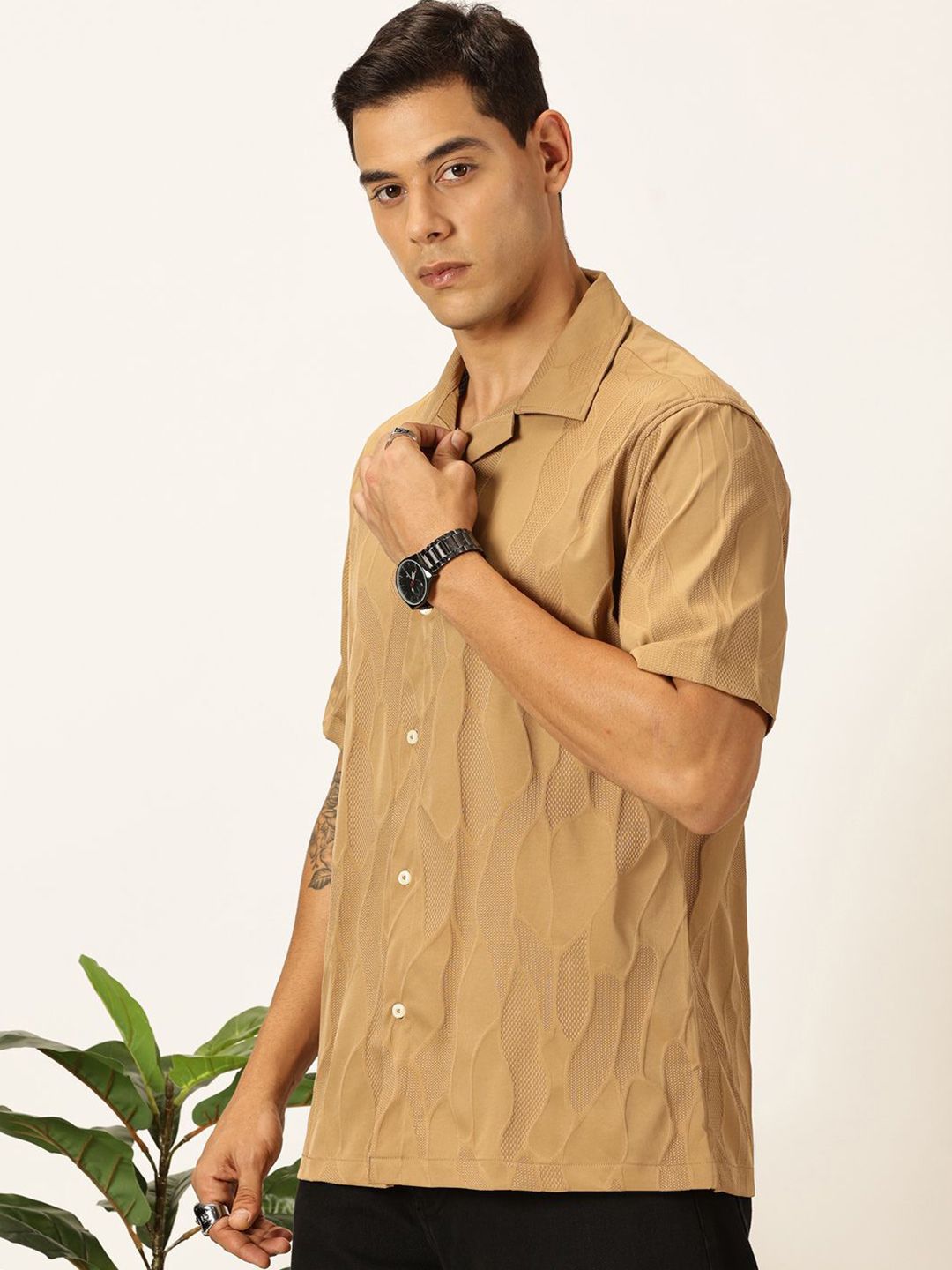 Thomas Scott Men Premium Slim Fit Self Design Textured Casual Shirt