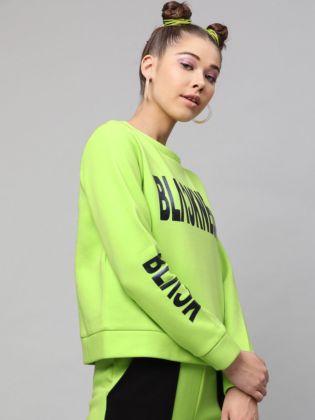 STREET 9 Women Fluorescent Green Printed Sweatshirt