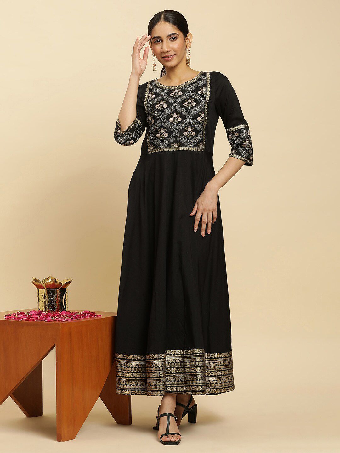 W Floral Embroidered Sequinned Ethnic Dress