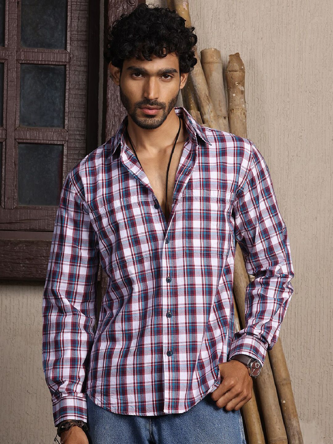 Thomas Scott Premium Tartan Checks Opaque Cotton Casual Shirt