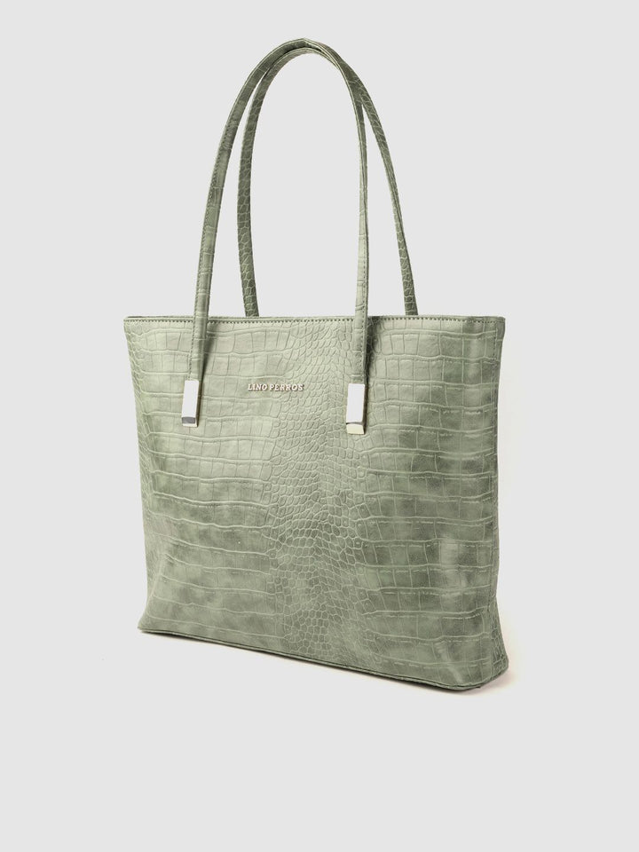 Lino Perros Green Textured PU Structured Laptop Bag