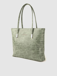 Lino Perros Green Textured PU Structured Laptop Bag